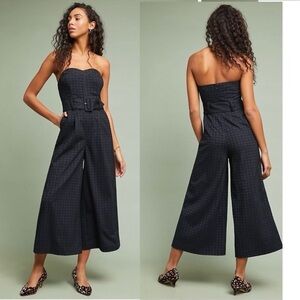 ANTHROPOLOGIE Ett:Twa Haley Sweetheart Neck Strapless Jacquard Wide Leg Jumpsuit